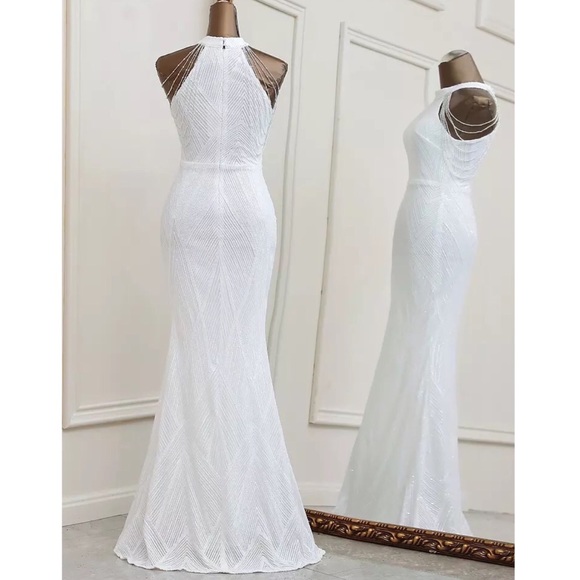 White Sequin dress with Bead Detail Shoulder - Picture 10 of 12